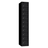Probe Standard Metric Locker — 10 Door, Flat Top, Double Width (300mm) — Black Carcass / Black Doors