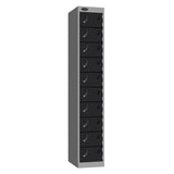Probe Standard Metric Locker — 10 Door, Flat Top, Double Width (300mm) — Silver Carcass / Black Doors