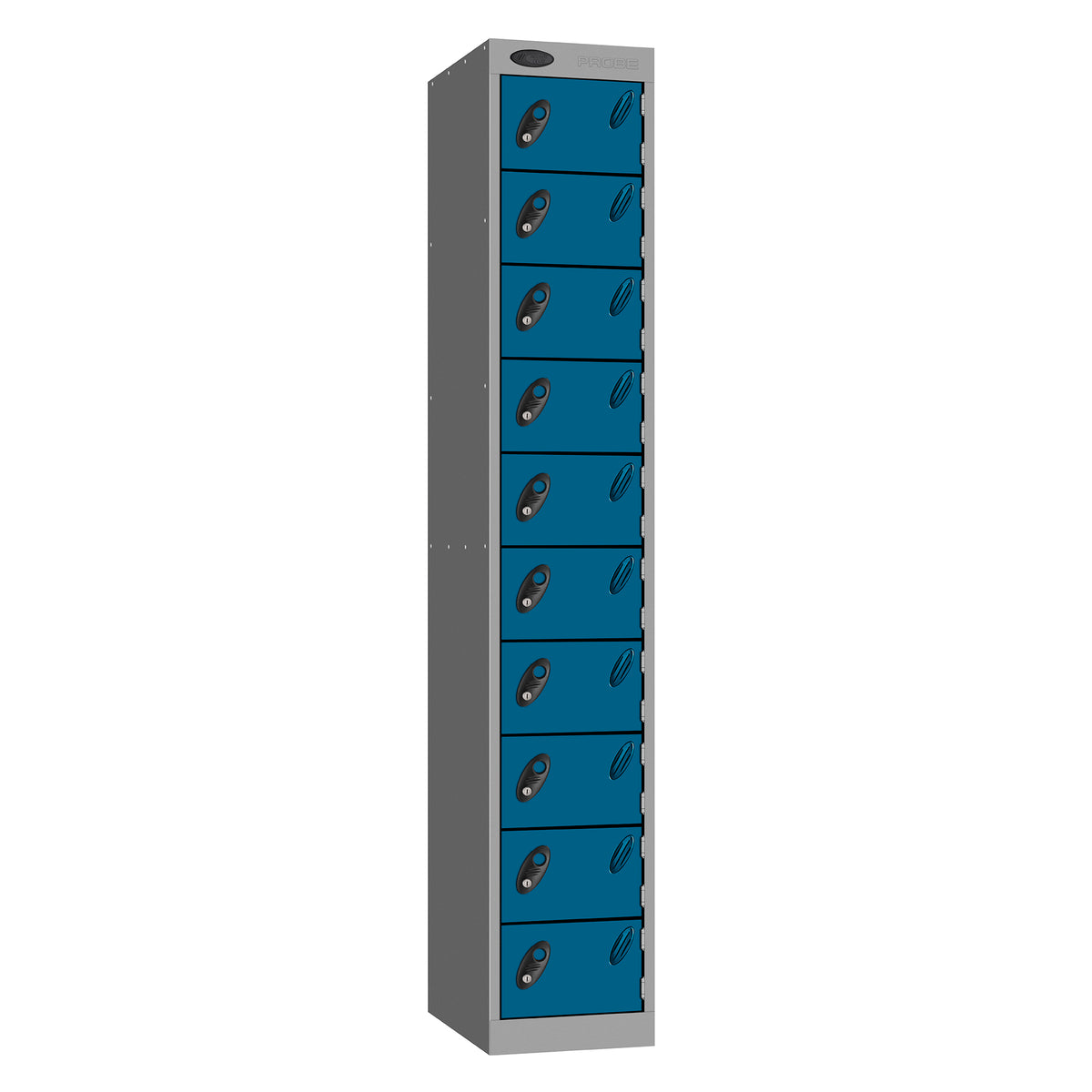 Probe Standard Metric Locker — 10 Door, Flat Top, Double Width (380-450mm) — Silver Carcass / Blue Doors