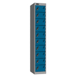 Probe Standard Metric Locker — 10 Door, Sloping Top, Triple Width — Silver Carcass / Blue Doors
