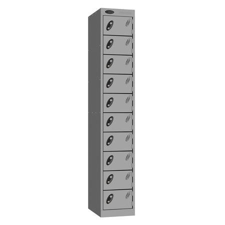 Probe Standard Metric Locker — 10 Door, Flat Top, Double Width (300mm) — Silver Carcass / Silver Doors