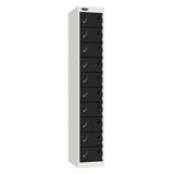 Probe Standard Metric Locker — 10 Door, Sloping Top, Double Width (300mm) — White Carcass / Black Doors