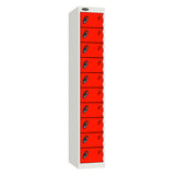 Probe Standard Metric Locker — 10 Door, Sloping Top, Triple Width — White Carcass / Red Doors