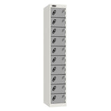 Probe Standard Metric Locker — 10 Door, Sloping Top, Double Width (300mm) — White Carcass / Silver Doors