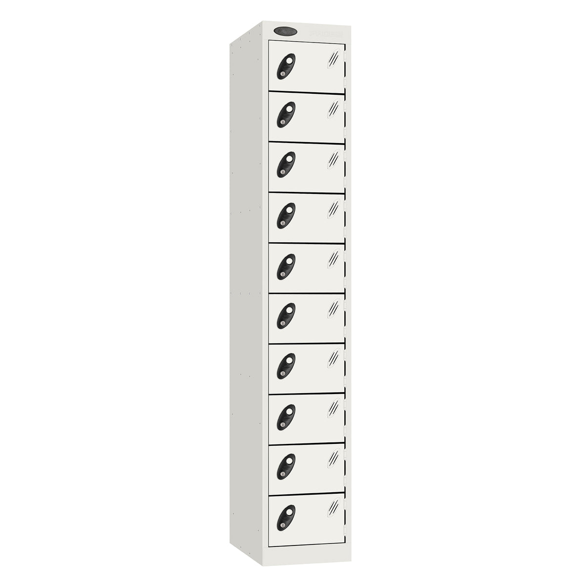 Probe Standard Metric Locker — 10 Door, Flat Top, Double Width (380-450mm) — White Carcass / White Doors
