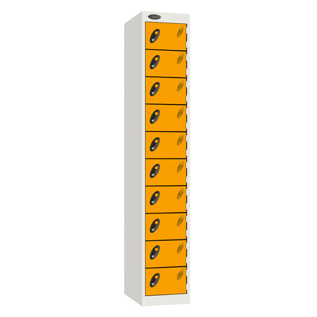 Probe Standard Metric Locker — 10 Door, Flat Top, Double Width (380-450mm) — White Carcass / Yellow Doors