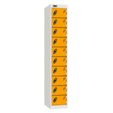 Probe Standard Metric Locker — 10 Door, Sloping Top, Triple Width — White Carcass / Yellow Doors