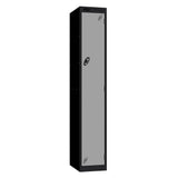 Probe Vision Panel Metric Locker — 1 Door, Sloping Top, 300mm — Black carcass with Silver door