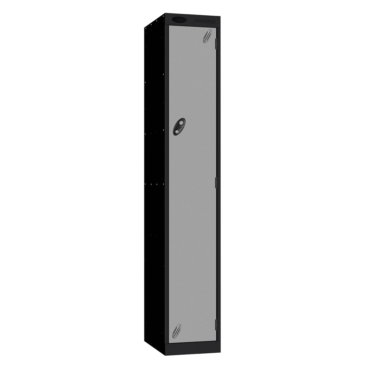 Probe Vision Panel Metric Locker — 1 Door, Wide Format (380-450mm) — Black carcass with Silver door