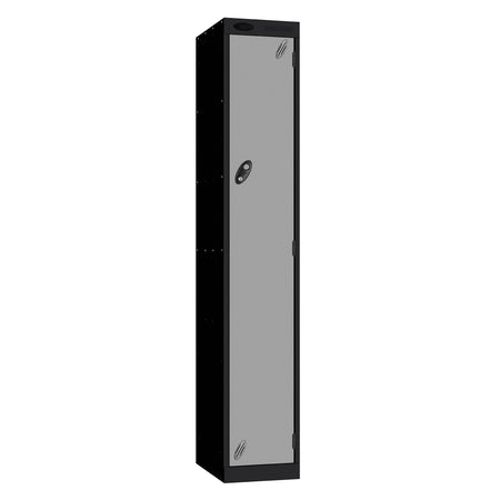 Probe Vision Panel Metric Locker — 1 Door, Wide Format (380-450mm) — Black carcass with Silver door