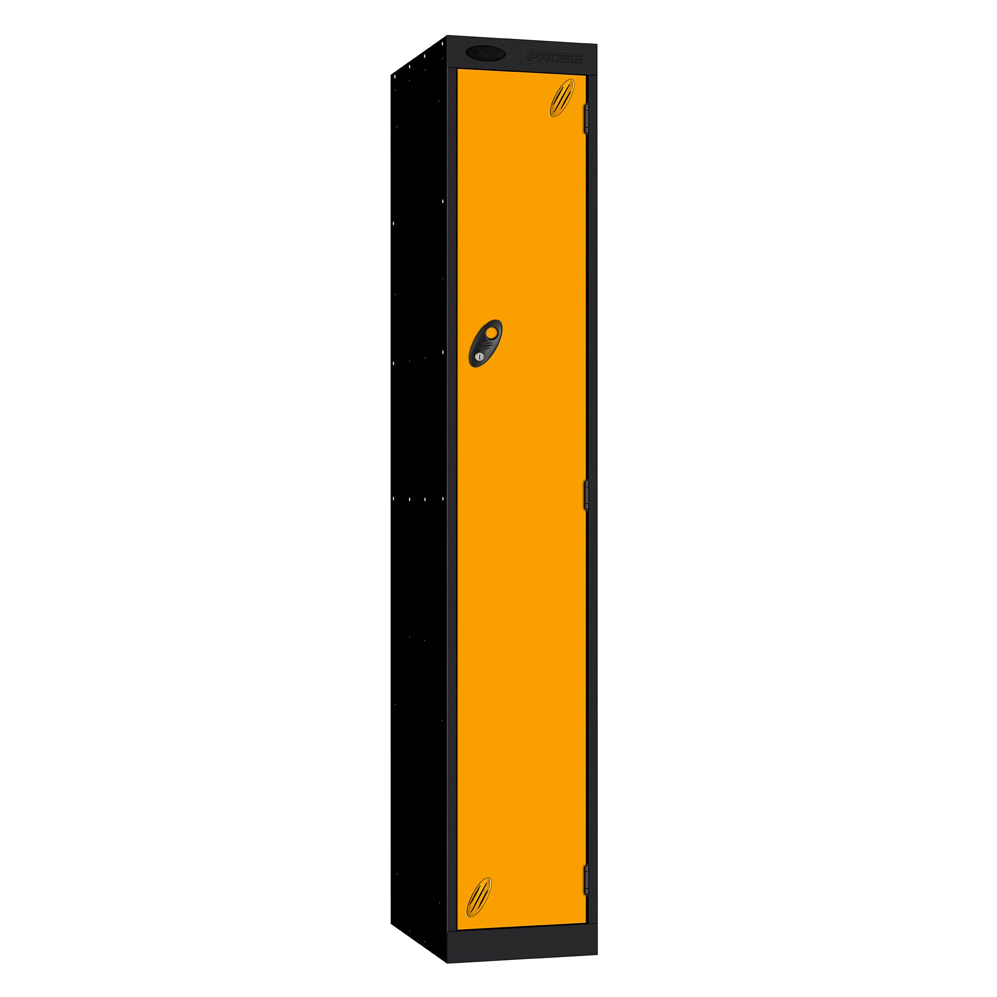Probe Vision Panel Metric Locker — 1 Door, Sloping Top, 300mm — Black carcass with Yellow door
