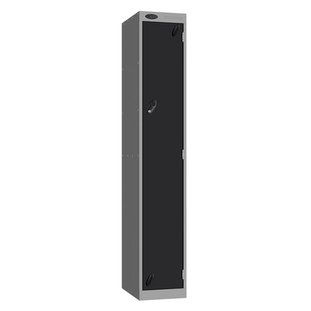 Probe Vision Panel Metric Locker — 1 Door, Sloping Top, 300mm — Silver carcass with Black door
