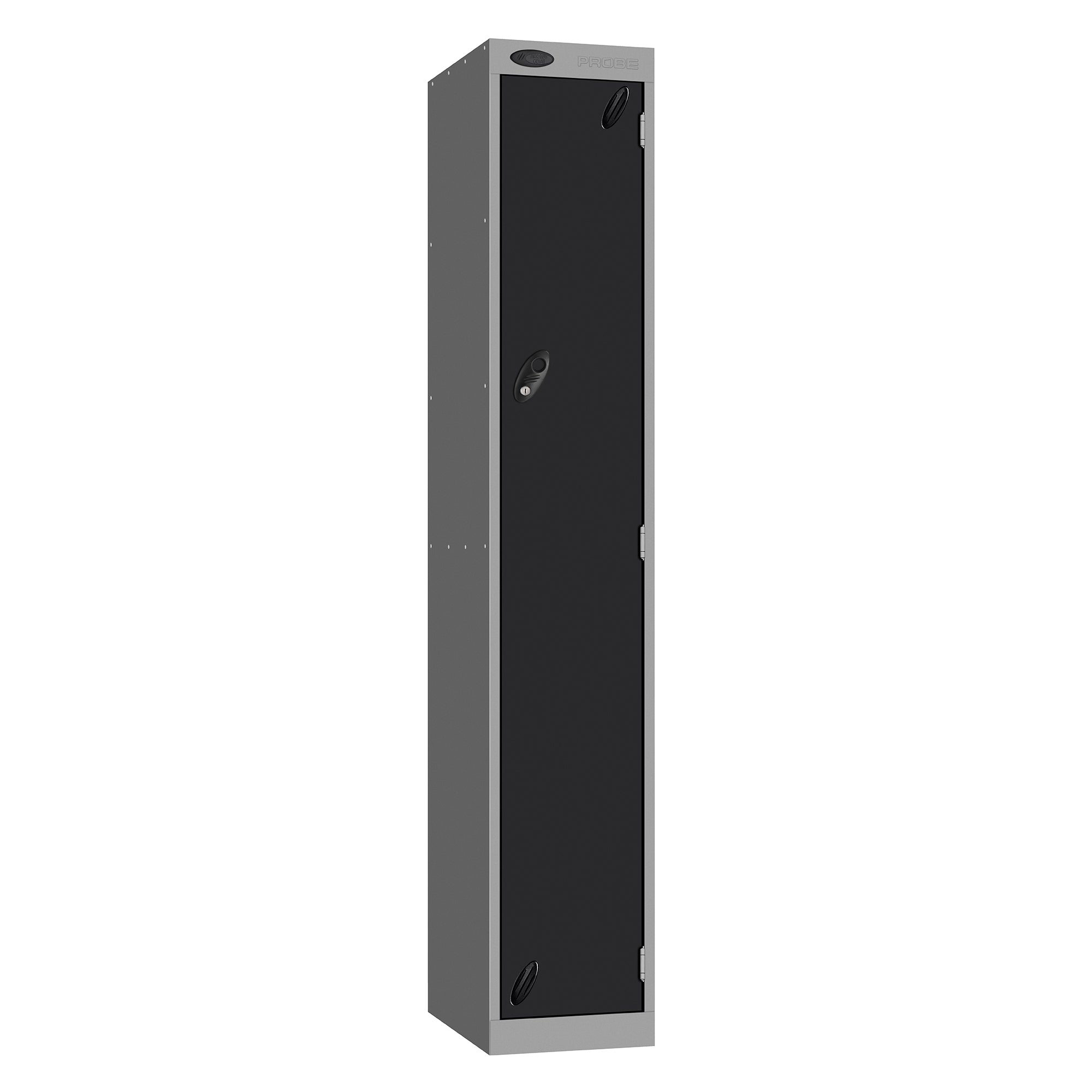 Probe Vision Panel Metric Locker — 1 Door, Wide Format (380-450mm) — Silver carcass with Black door