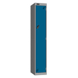 Probe Vision Panel Metric Locker — 1 Door, Sloping Top, 300mm — Silver carcass with Blue door