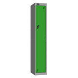 Probe Vision Panel Metric Locker — 1 Door, Sloping Top, 300mm — Silver carcass with Green door