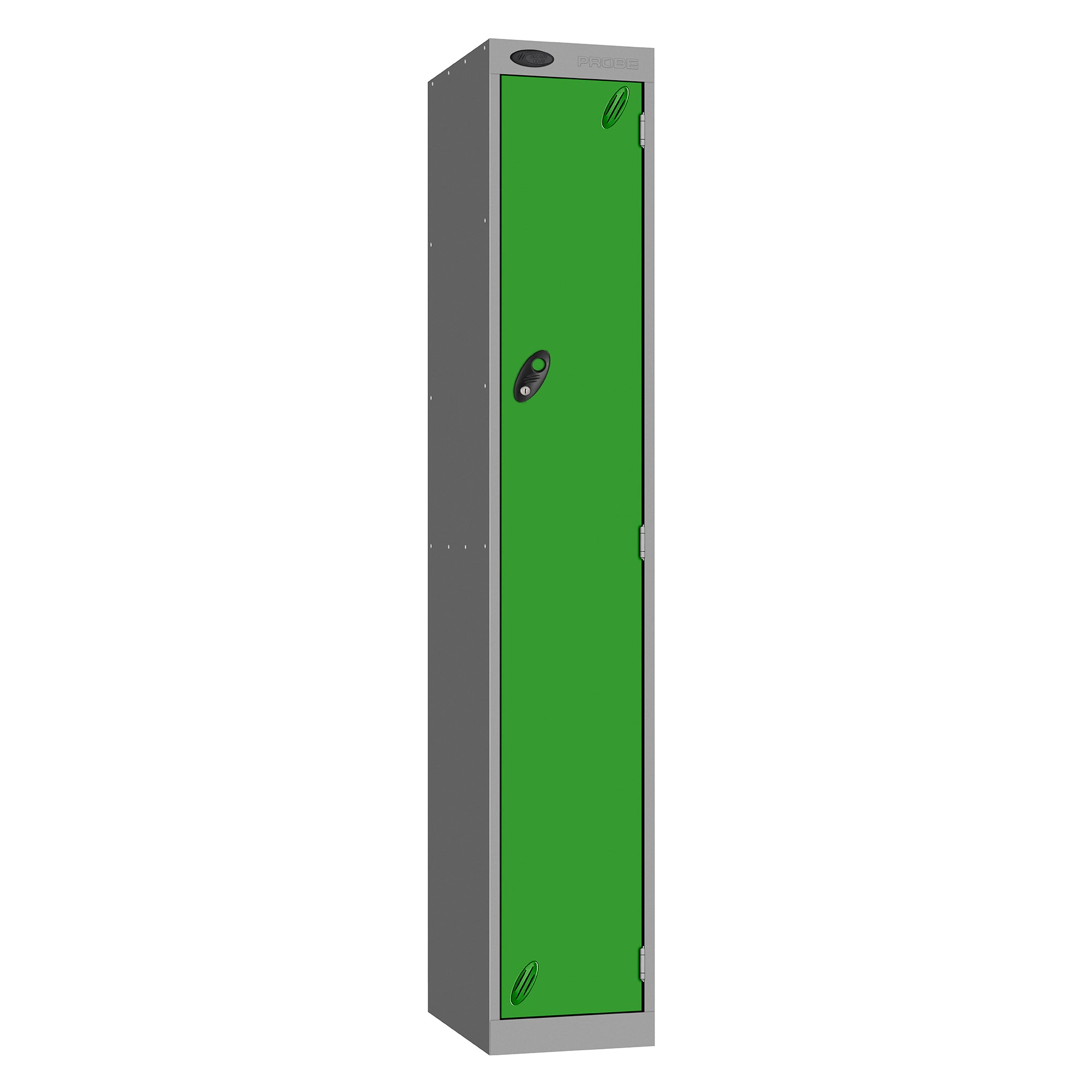 Probe Vision Panel Metric Locker — 1 Door, Sloping Top, 300mm — Silver carcass with Green door