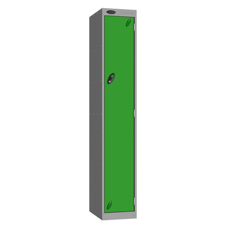Probe Vision Panel Metric Locker — 1 Door, Sloping Top, 300mm — Silver carcass with Green door