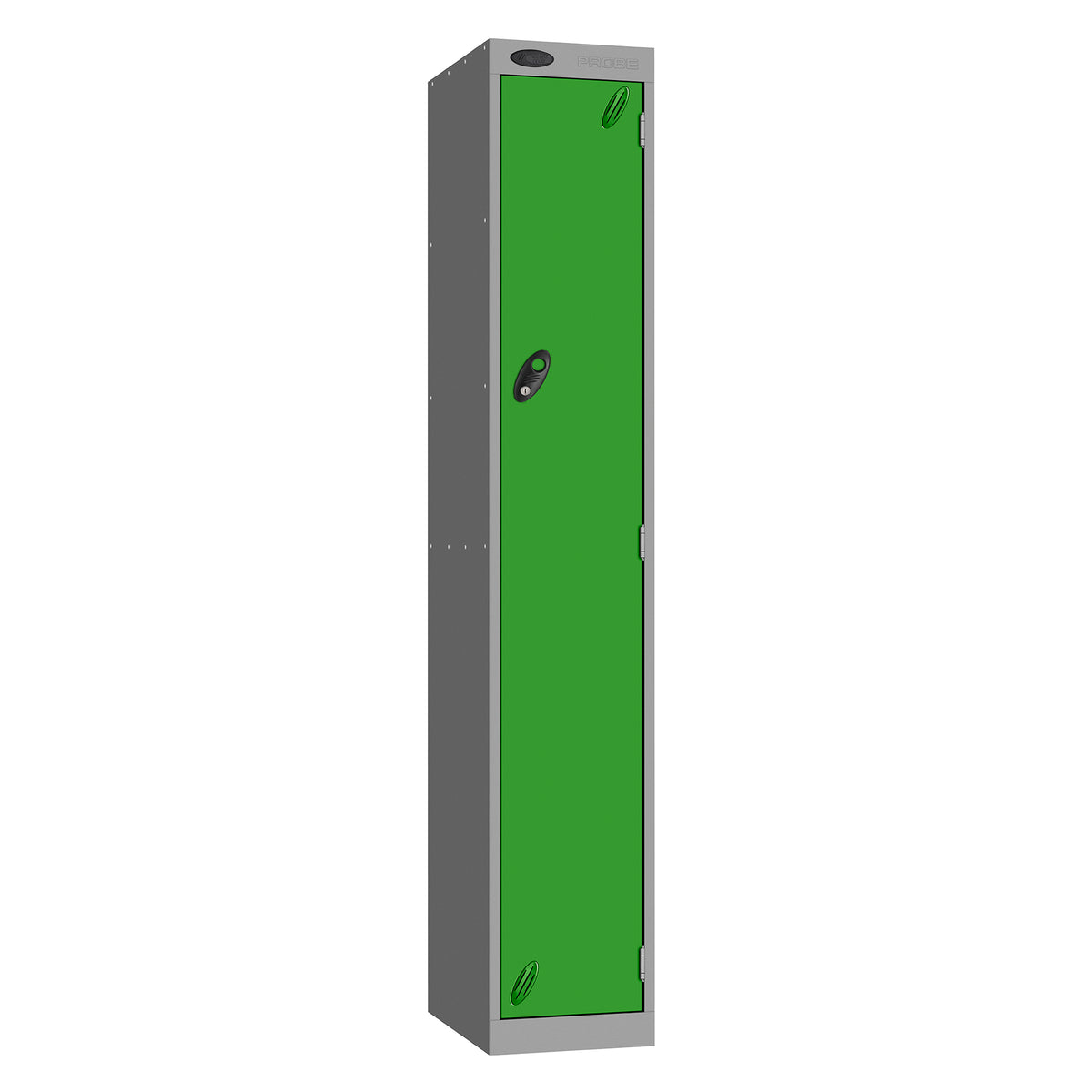 Probe Vision Panel Metric Locker — 1 Door, Wide Format (380-450mm) — Silver carcass with Green door