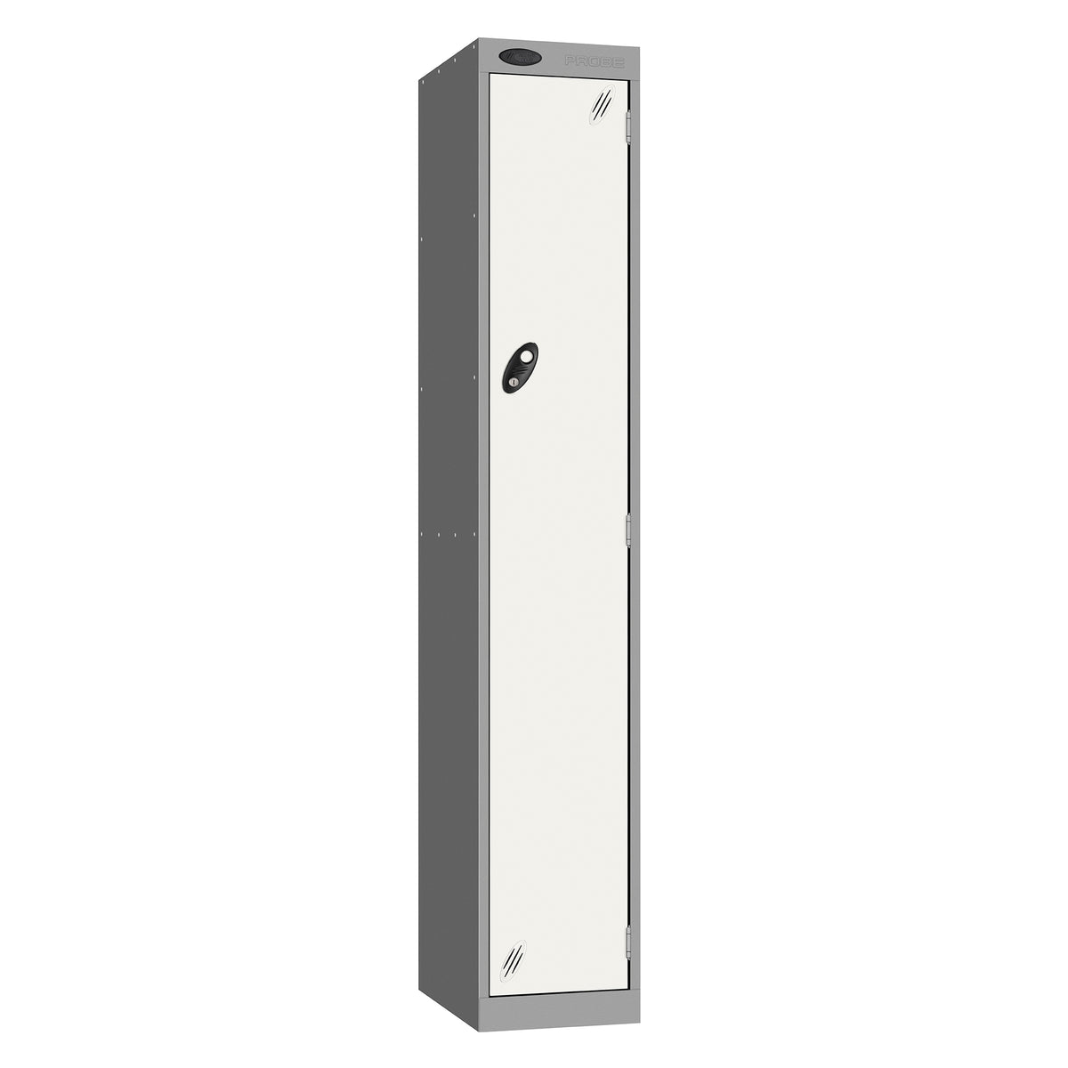 Probe Vision Panel Metric Locker — 1 Door, Wide Format (380-450mm) — Silver carcass with White door