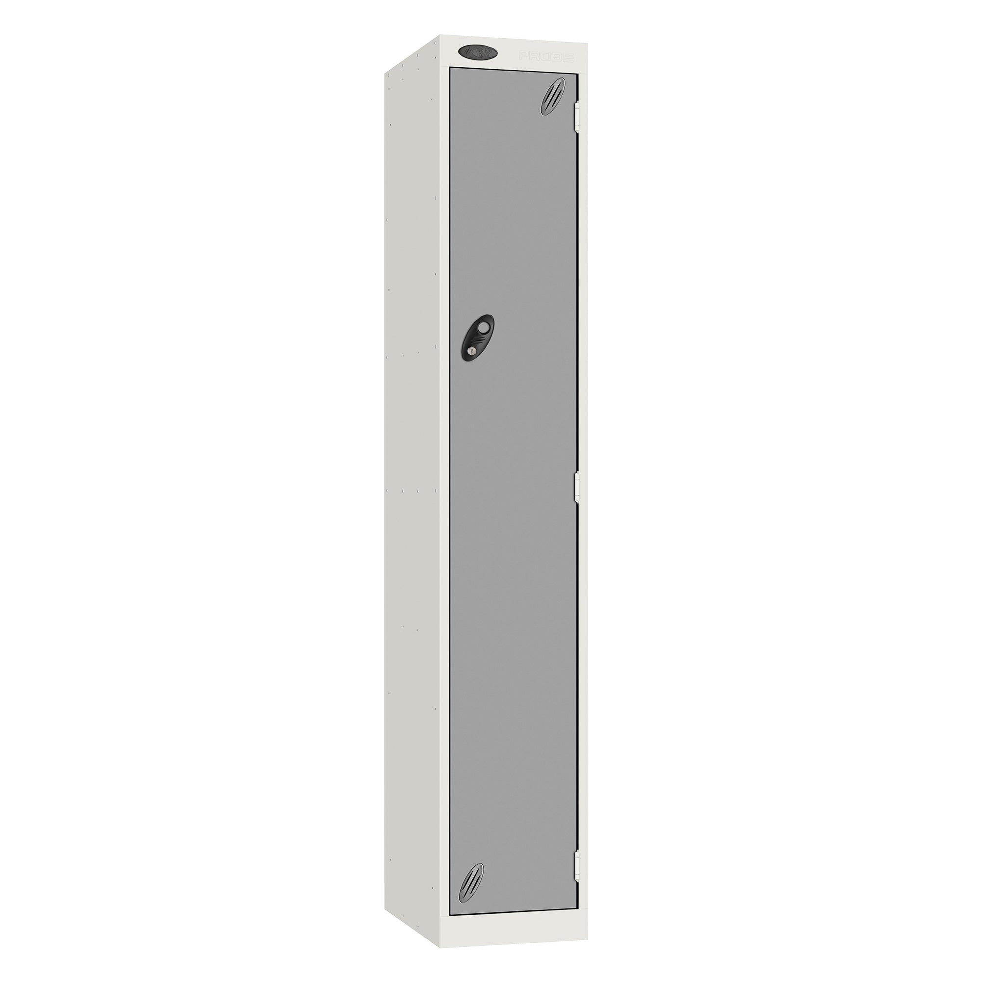 Probe Vision Panel Metric Locker — 1 Door, Wide Format (380-450mm) — White carcass with Silver door