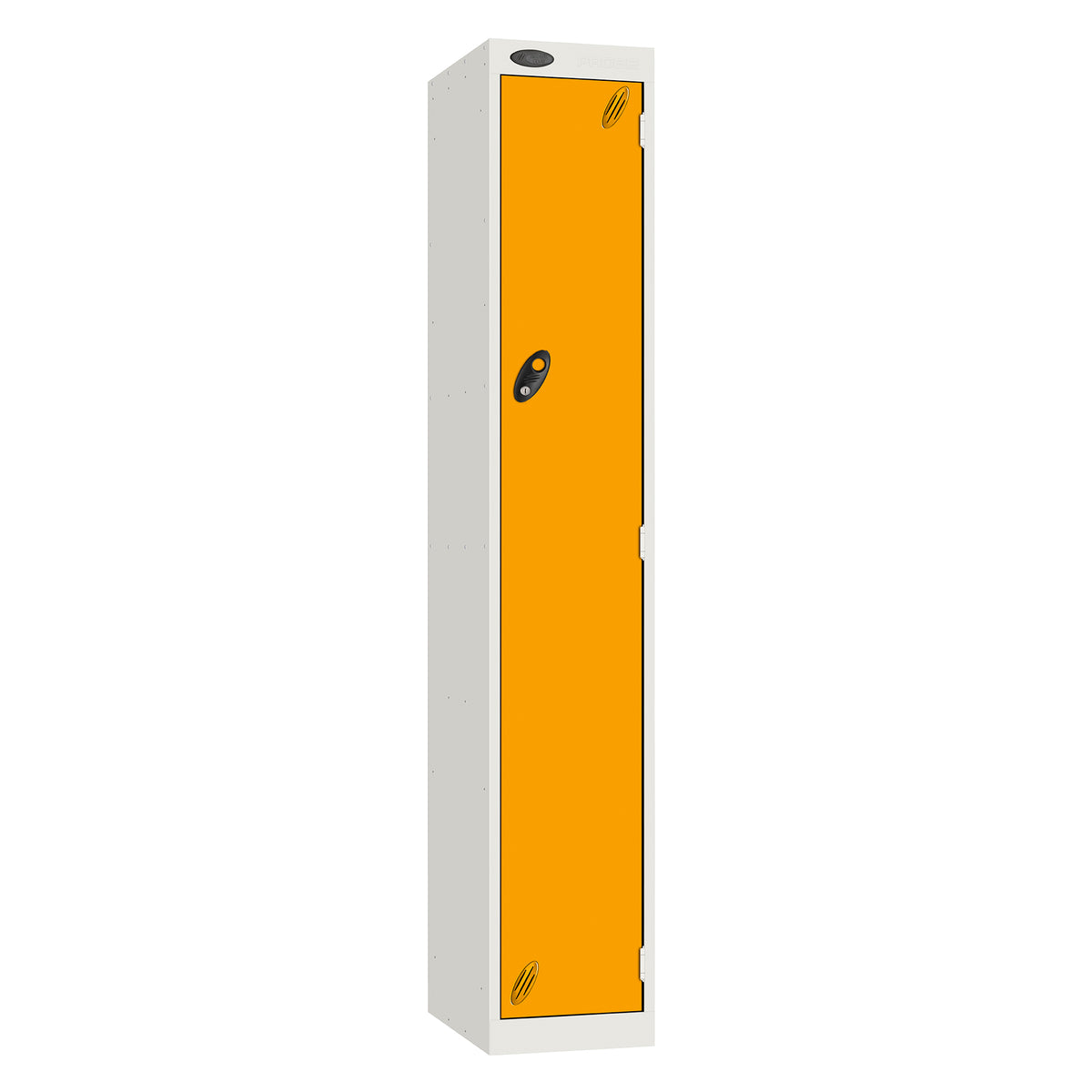 Probe Vision Panel Metric Locker — 1 Door, Sloping Top, 300mm — White carcass with Yellow door