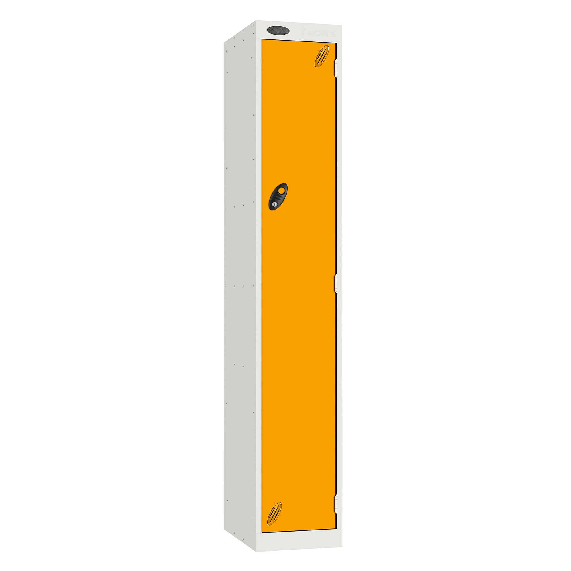 Probe Vision Panel Metric Locker — 1 Door, Sloping Top, 300mm — White carcass with Yellow door