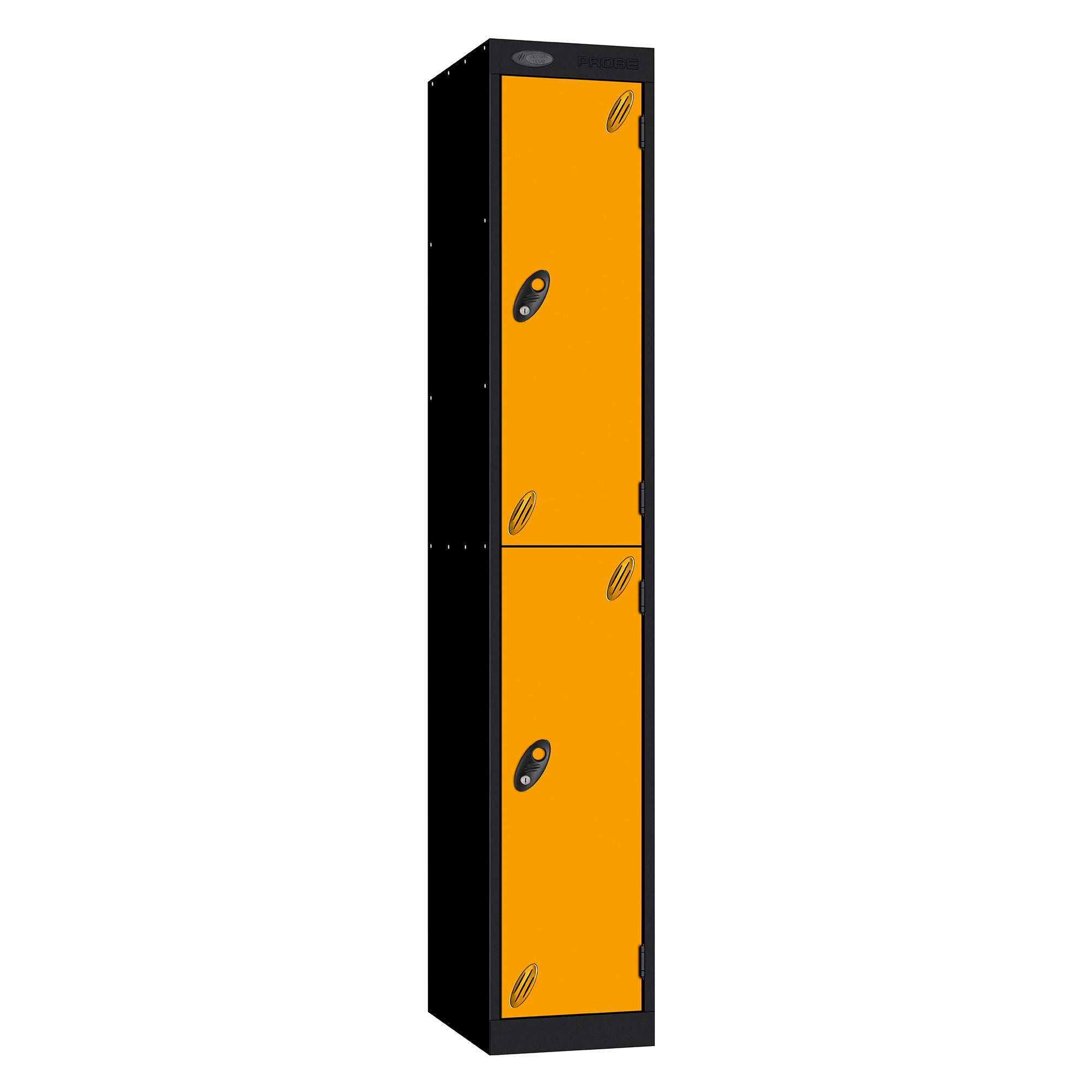 Probe Vision Panel Metric Locker — 2 Door, Sloping Top, 300mm — Black carcass with Yellow door