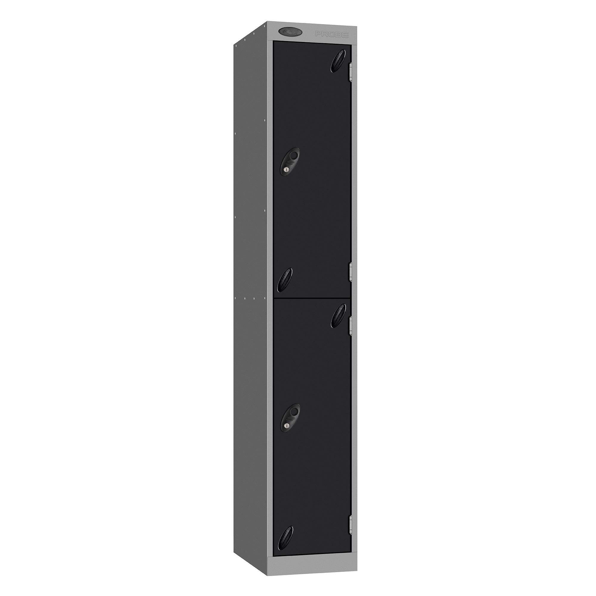 Probe Vision Panel Metric Locker — 2 Door, Sloping Top, 300mm — Silver carcass with Black door