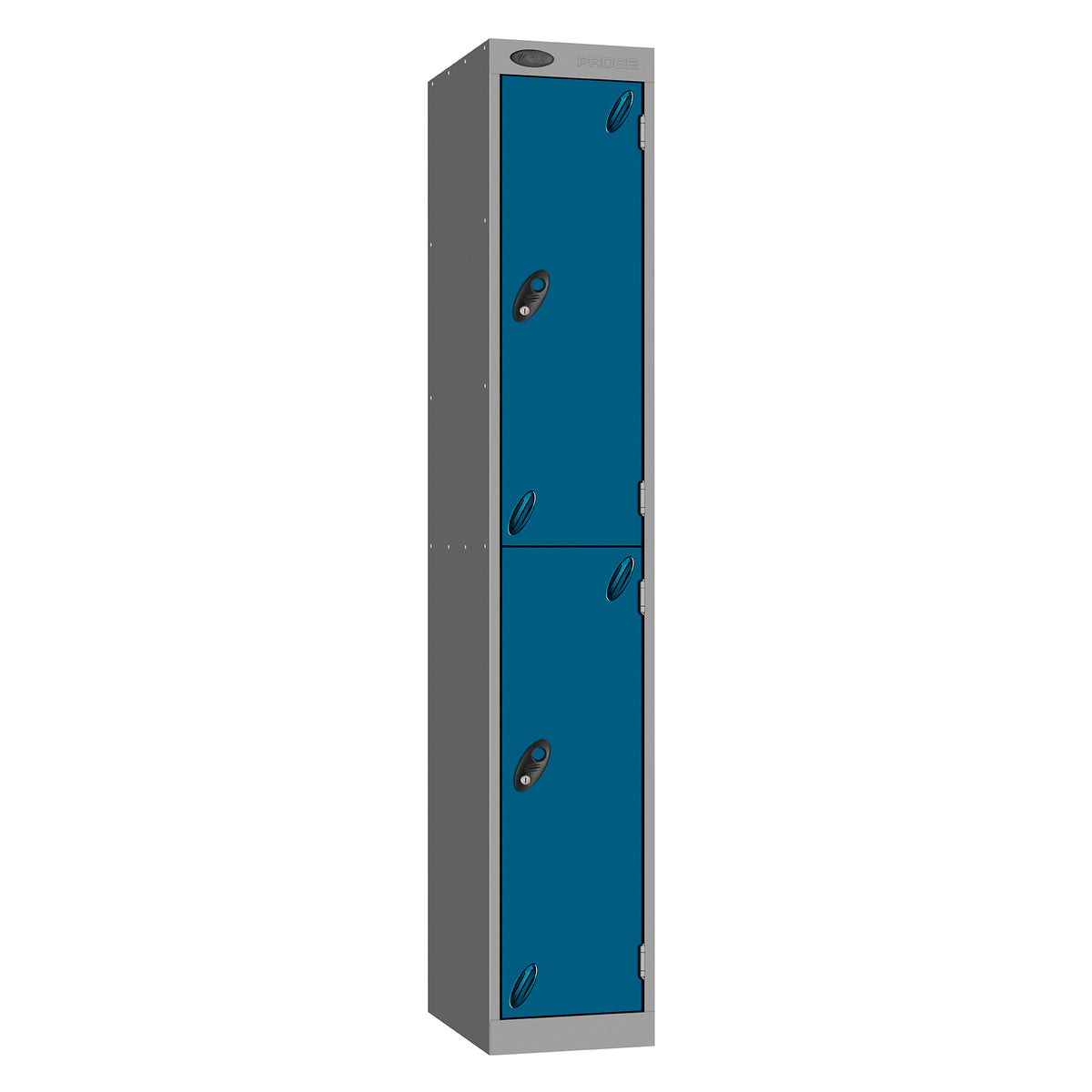 Probe Vision Panel Metric Locker — 2 Door, Sloping Top, 300mm — Silver carcass with Blue door