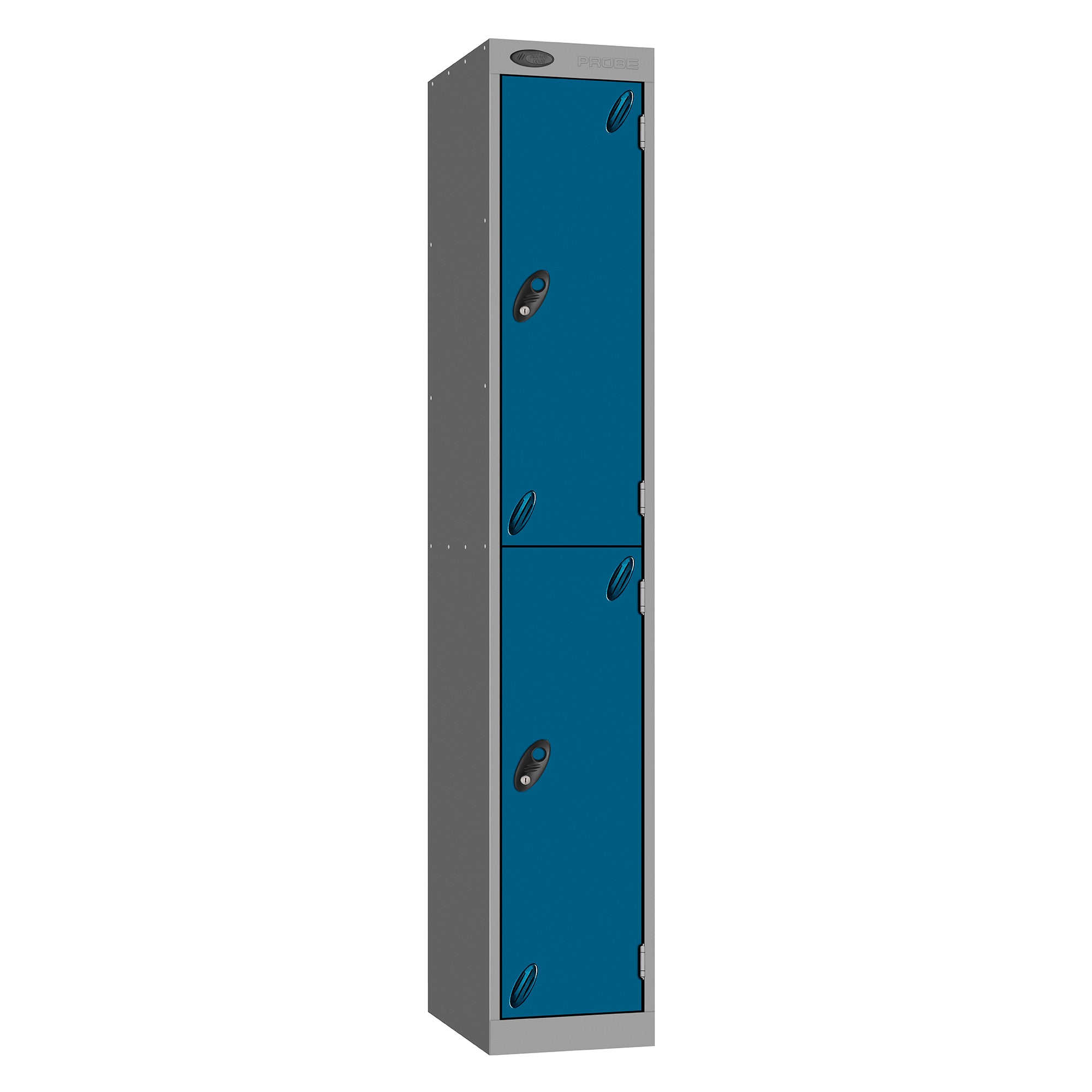 Probe Vision Panel Metric Locker — 2 Door, Sloping Top, 300mm — Silver carcass with Blue door