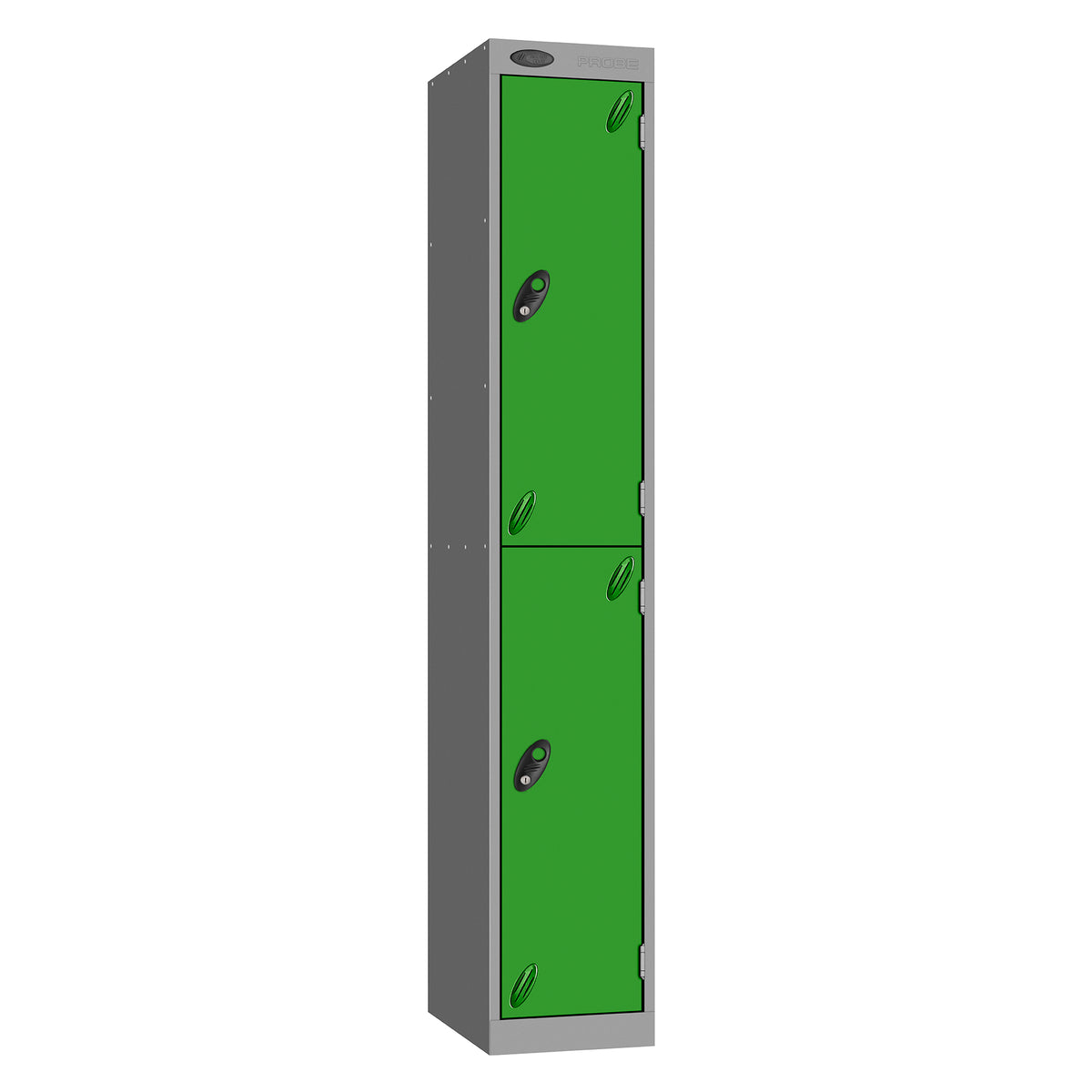 Probe Vision Panel Metric Locker — 2 Door, Sloping Top, 300mm — Silver carcass with Green door