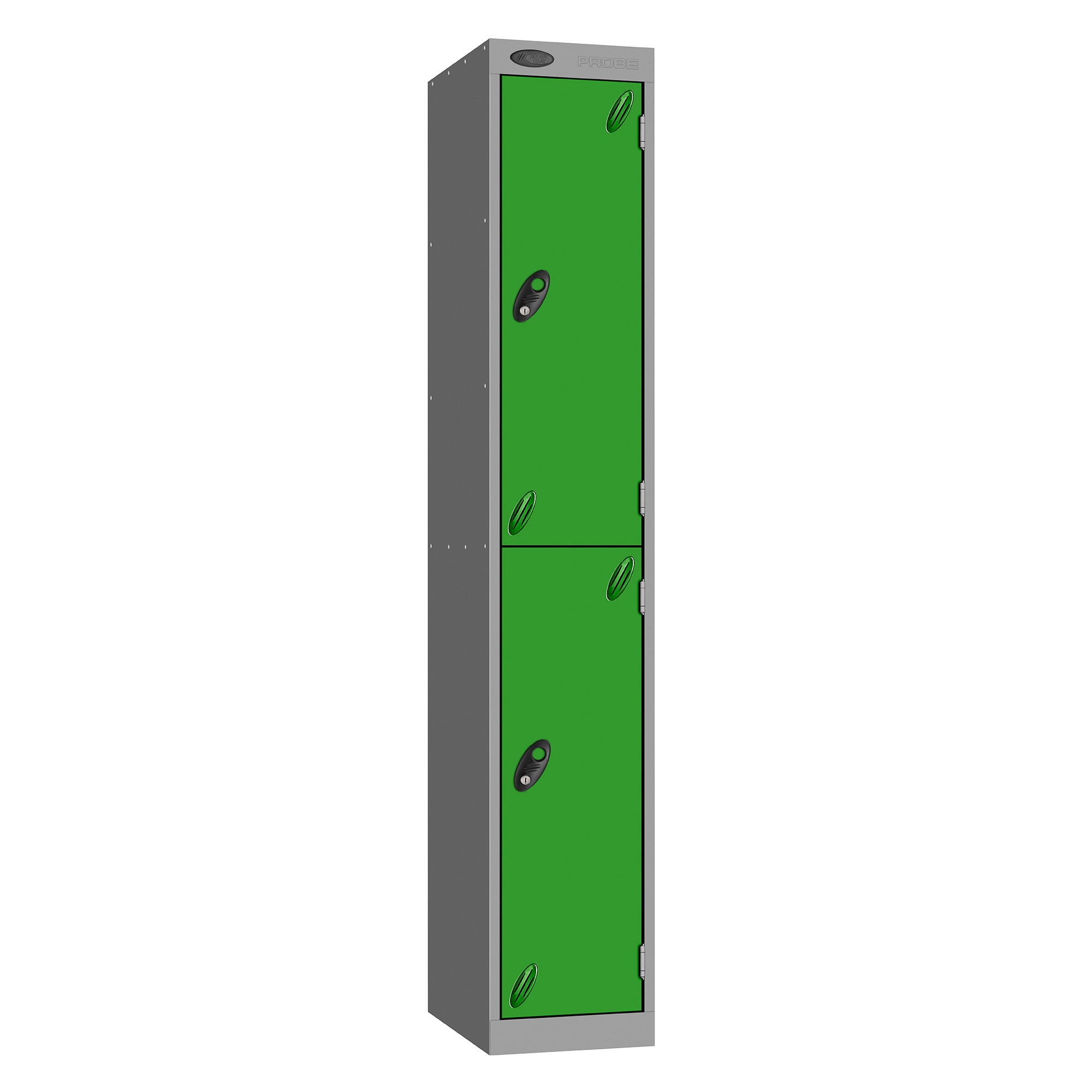 Probe Vision Panel Metric Locker — 2 Door, Sloping Top, 300mm — Silver carcass with Green door