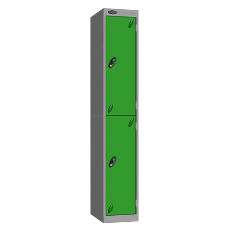 Probe Vision Panel Metric Locker — 2 Door, Sloping Top, 300mm — Silver carcass with Green door
