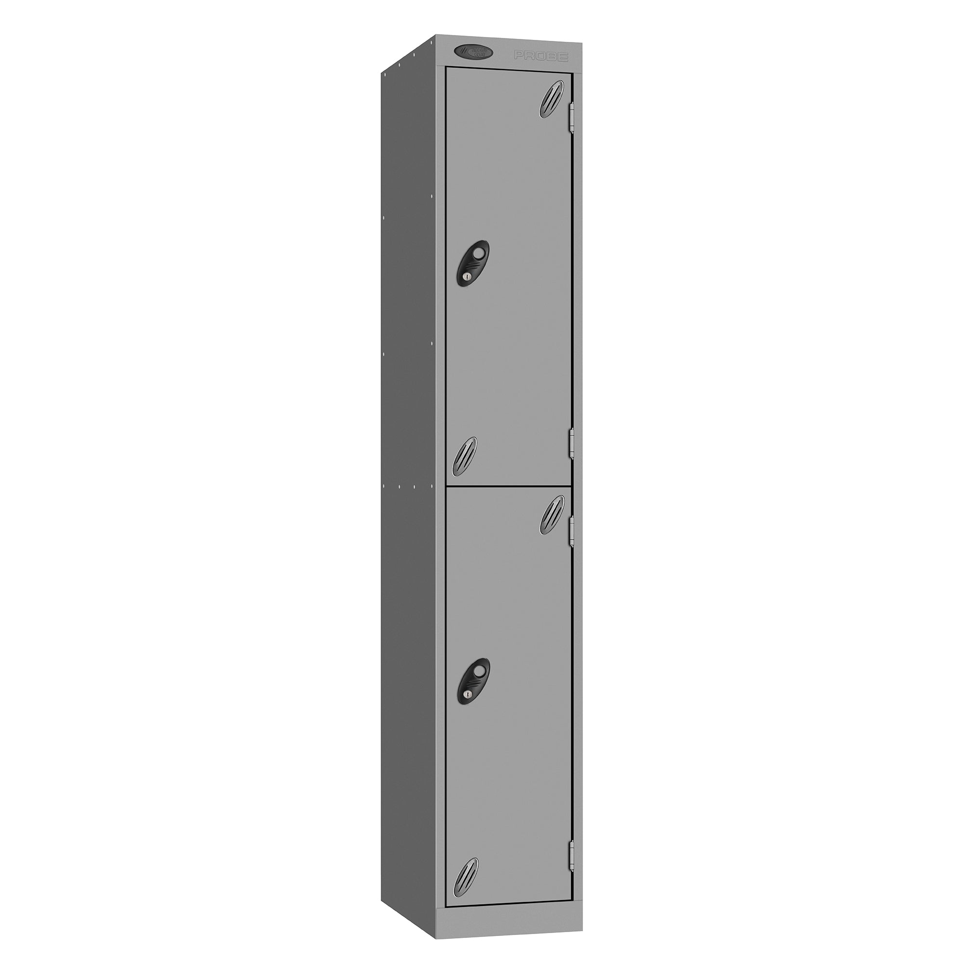 Probe Vision Panel Metric Locker — 2 Door, Sloping Top, 300mm — Silver carcass with Silver door