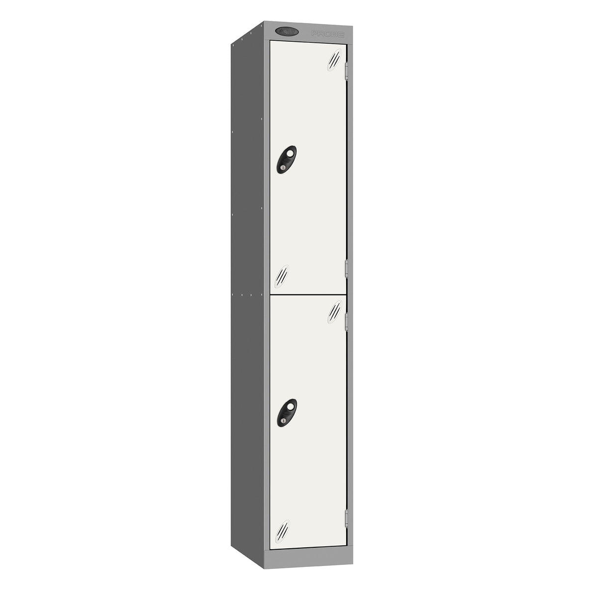 Probe Vision Panel Metric Locker — 2 Door, Sloping Top, 300mm — Silver carcass with White door