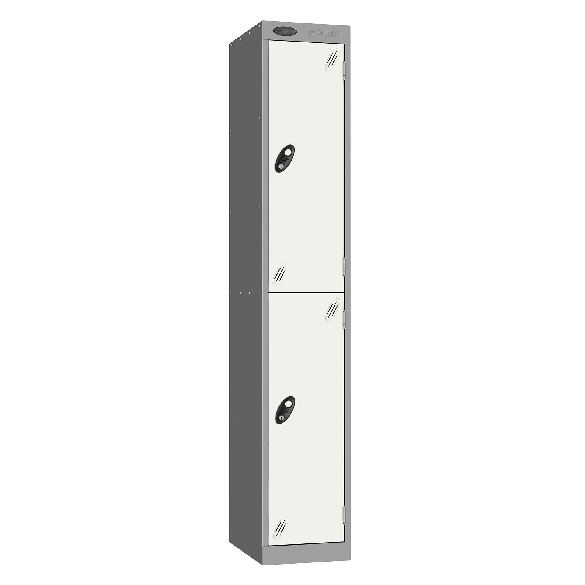 Probe Vision Panel Metric Locker — 2 Door, Sloping Top, 300mm — Silver carcass with White door