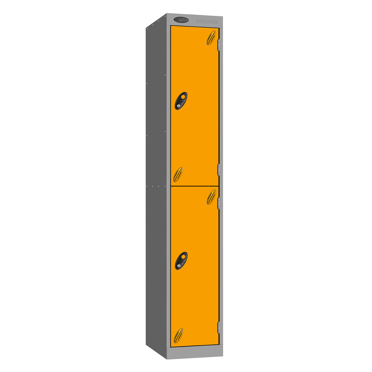 Probe Vision Panel Metric Locker — 2 Door, Flat Top, 300mm — Silver carcass with Yellow door