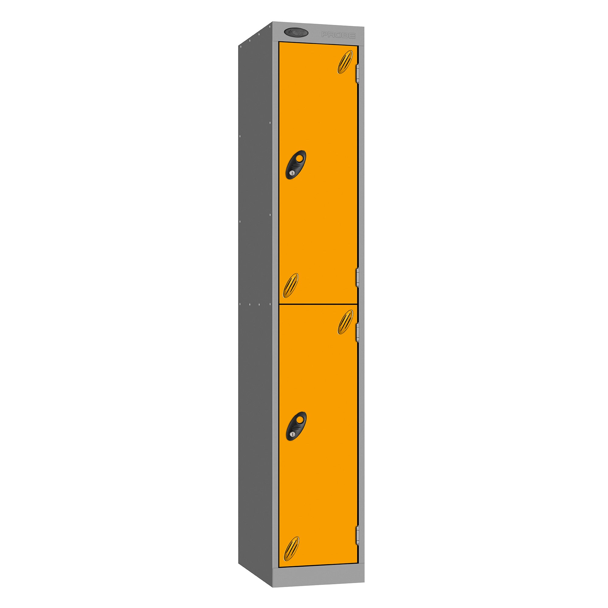 Probe Vision Panel Metric Locker — 2 Door, Sloping Top, 300mm — Silver carcass with Yellow door