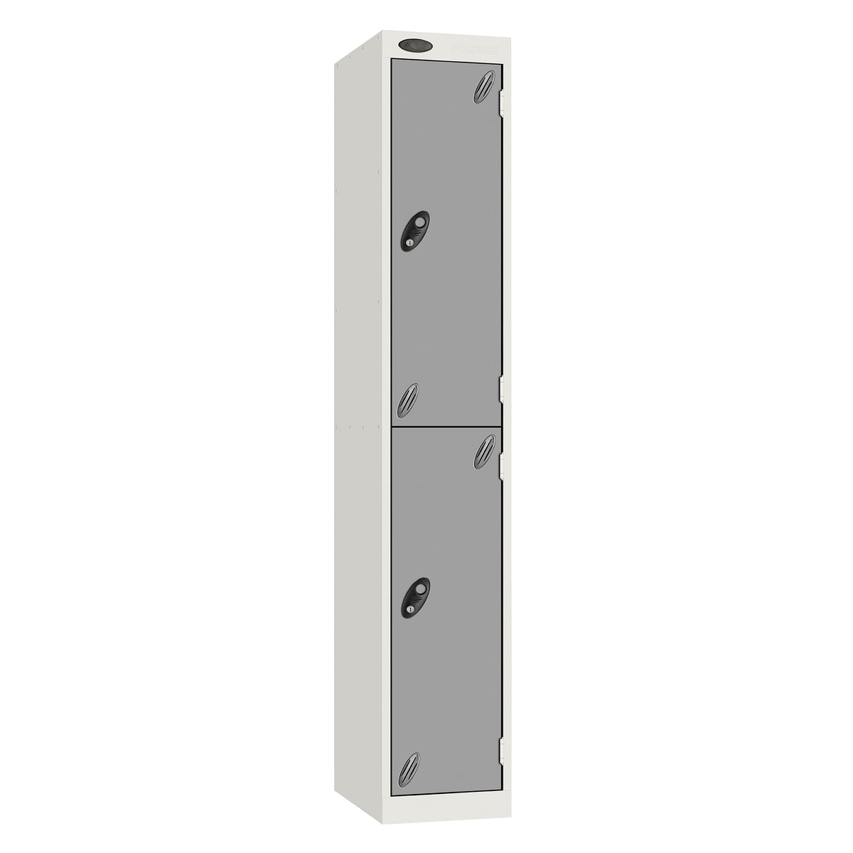 Probe Vision Panel Metric Locker — 2 Door, Wide Format (380-450mm) — White carcass with Silver door