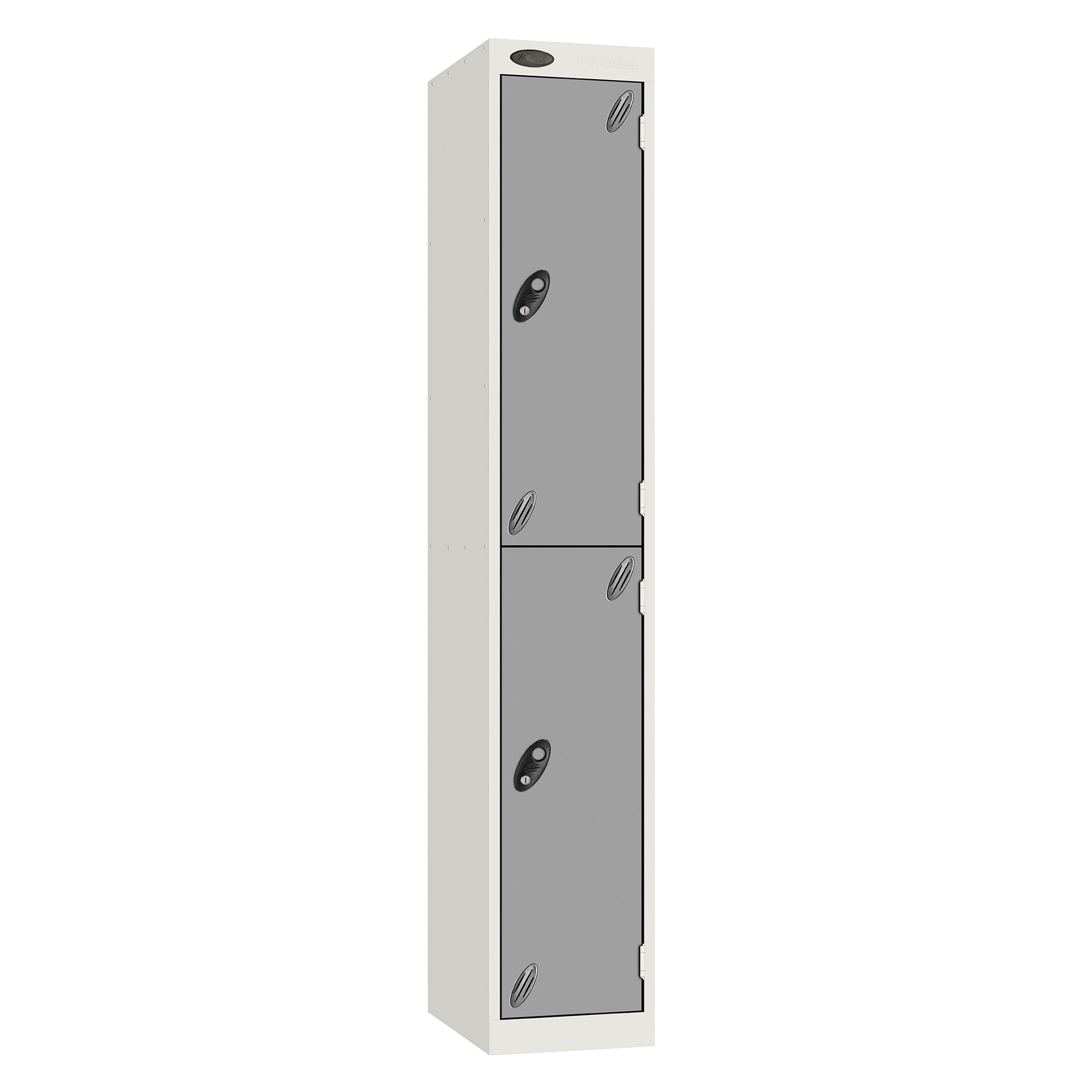 Probe Vision Panel Metric Locker — 2 Door, Wide Format (380-450mm) — White carcass with Silver door