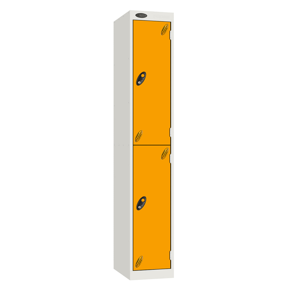 Probe Vision Panel Metric Locker — 2 Door, Sloping Top, 300mm — White carcass with Yellow door