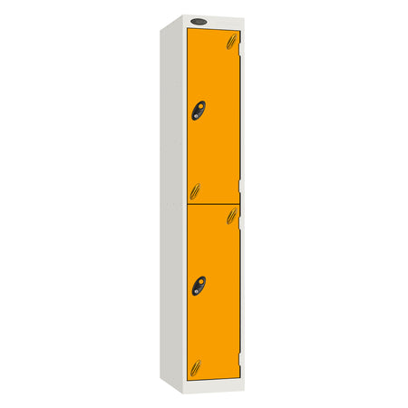 Probe Vision Panel Metric Locker — 2 Door, Sloping Top, 300mm — White carcass with Yellow door
