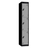 Probe Vision Panel Metric Locker — 3 Door, Wide Format (380-450mm) — Black carcass with Silver door
