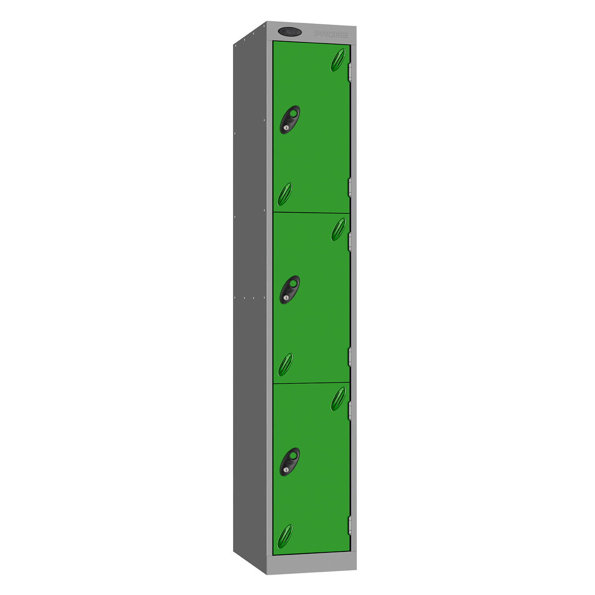 Probe Vision Panel Metric Locker — 3 Door, Wide Format (380-450mm) — Silver carcass with Green door