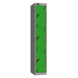 Probe Vision Panel Metric Locker — 3 Door, Wide Format (380-450mm) — Silver carcass with Green door