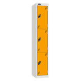Probe Vision Panel Metric Locker — 3 Door, Sloping Top, 300mm — White carcass with Yellow door