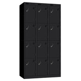 Probe Perforated Metric Locker — 4 Door, Sloping Top, Triple Width — Black carcass with Black door
