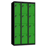 Probe Perforated Metric Locker — 4 Door, Sloping Top, Triple Width — Black carcass with Green door