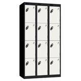 Probe Perforated Metric Locker — 4 Door, Sloping Top, Triple Width — Black carcass with White door