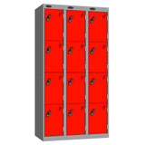 Probe Perforated Metric Locker — 4 Door, Sloping Top, Triple Width — Silver carcass with Red door
